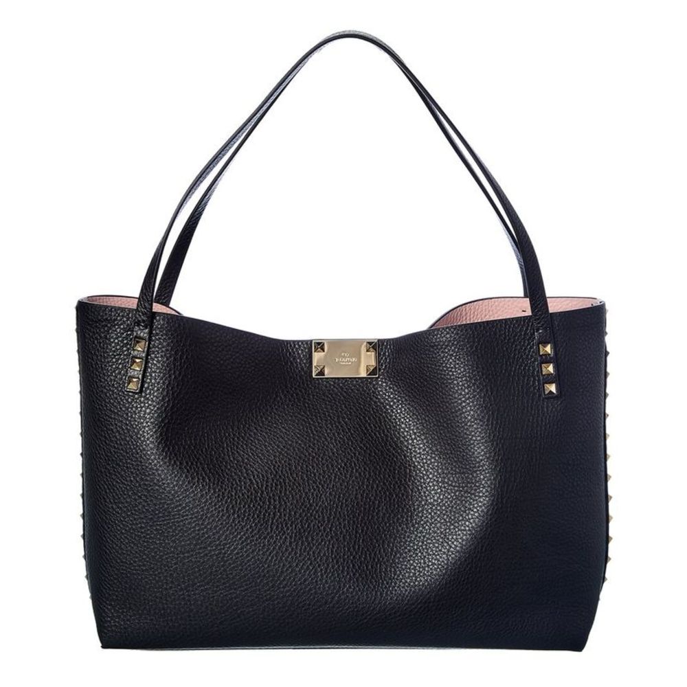 Valentino Rockstud Alcove Medium Grainy Leather Tote, Black - Picture 2 of 4